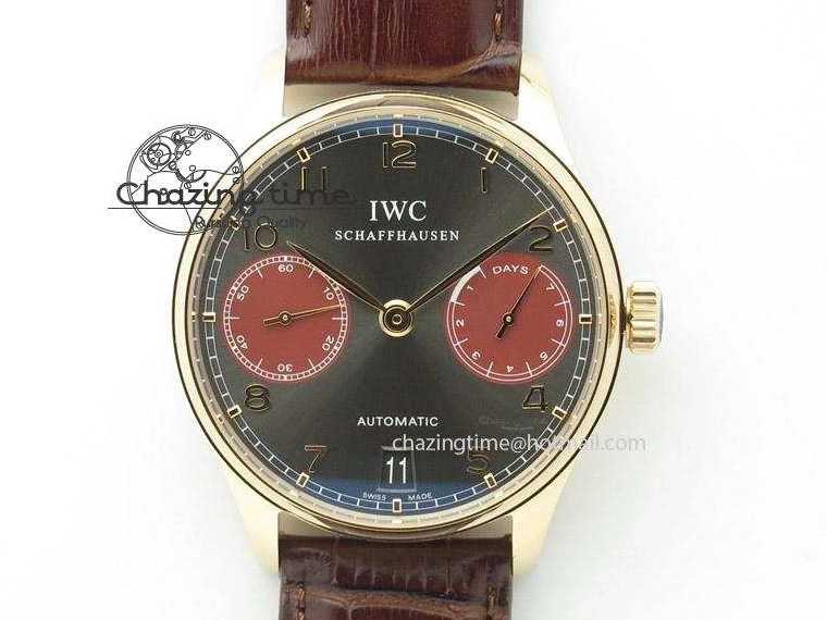 MIROTIME 0423 Portuguese Real PR IW500127 RG ZF 1:1 Best Edition Grey Red Dial On Brown Leather Strap A52010 V AllSeason 7331